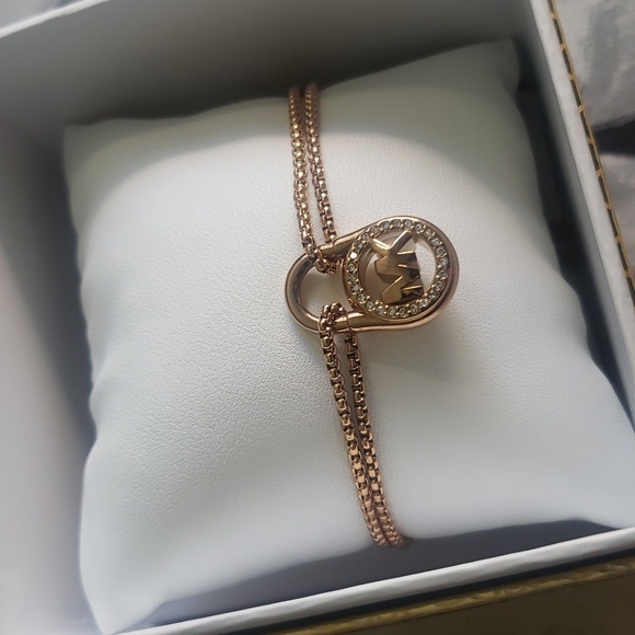 Michael Kors stainless steel bracelet rose gold locket rhinestones crystal - Picture 5 of 7